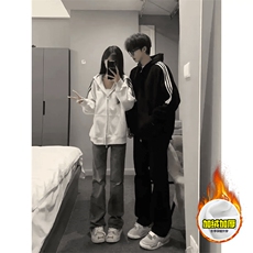 480G重磅加绒硬挺boxy男女秋冬美式高街结构三条杠卫衣开衫厚外套，女装短外套，电商A486-1