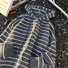 冬季新条纹连帽毛衣男女美式复古慵懒风针织开衫外套潮流，男装针织衫/毛衣，星座410-6（原星座1304-1）