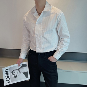 新款高级感简约条纹衬衫男韩版潮流双排扣衬衣长袖 CS772-P65控85图片