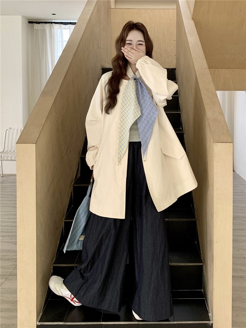 浅黄色韩系松弛感休闲风衣外套女2025秋季新款气质减龄超好看大衣,女装风衣,蝶眷