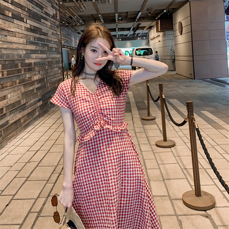 已出货格子连衣裙8605-A06,女装连衣裙,浙宝225