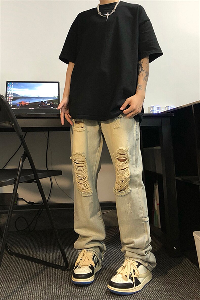 夏季美式高街ins破洞拉拉牛仔裤货号K715P55,男装牛仔裤,电商A063