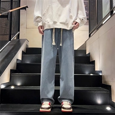 牛仔裤男潮牌ins系绳直筒长裤水洗休闲阔腿裤80118-p43加绒53，男装牛仔裤，星座1008