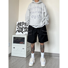 B221美式ins高街暗黑小众拉链宽松五分裤短裤LK23061-P50控68，男装休闲裤，电商B221