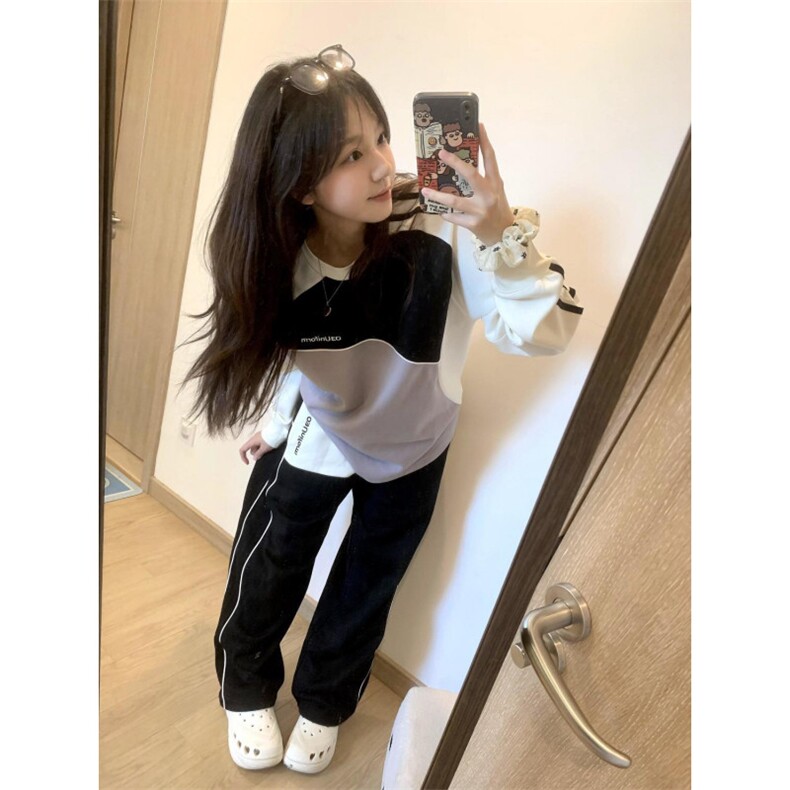 5387-P50华棉复合学院风撞色圆领韩版卫衣薄款/加绒,女装卫衣/绒衫,星座617A-2