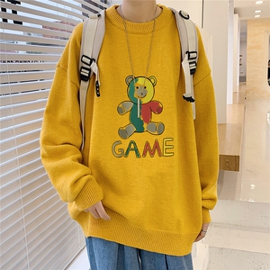 1港风圆领中性情侣潮流大码M-5XL印花加厚毛衣男7685P48加绒P55图片