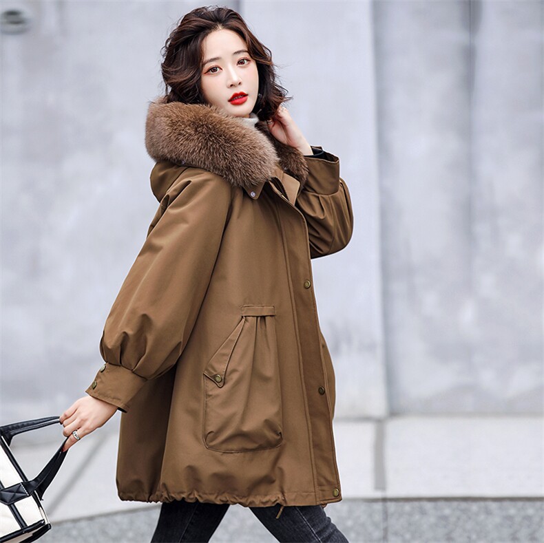 派克服女2021新款冬濑兔毛内胆可脱卸皮草外套中长款,女装派克服,衣之秀