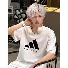 抖音得物供货210克现货宽松纯棉美式潮牌印花落肩袖纯棉T恤AT2158，男装T恤，电商A443