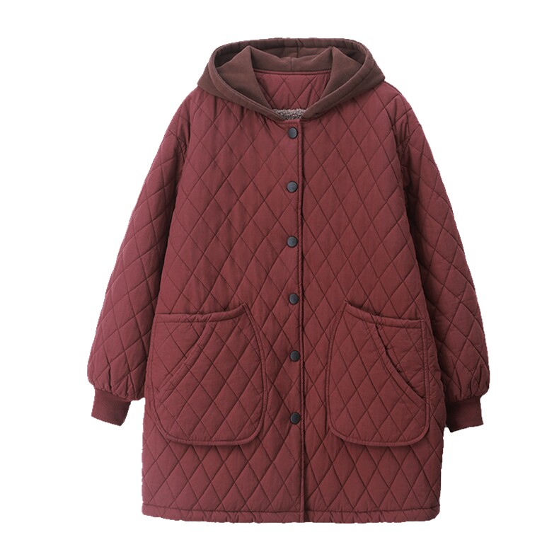 时尚保暖女款棉服冬季加绒加厚外套修身显瘦长款棉衣,女装棉衣/棉服,悦见她