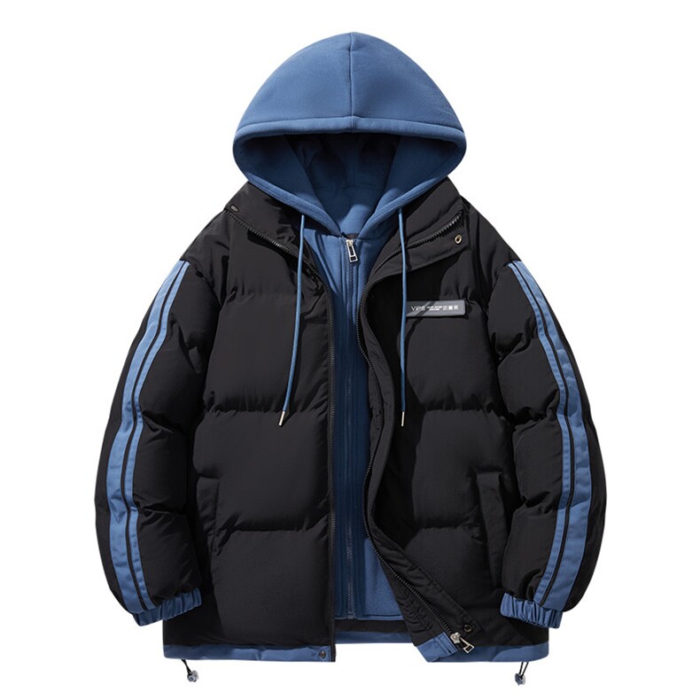 棉衣男冬季新款港风大码宽松休闲连帽假两件加厚棉服MF8587-P88,男装棉衣,星座214-3