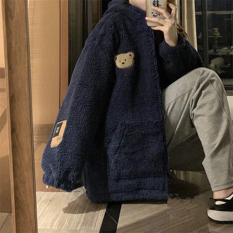 学生羊羔毛棉服外套女冬季宽松可爱加绒加厚毛茸茸棉衣C482-110,男装棉衣,星座911-2(原星座613-2）