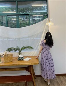 植绒印花薰衣草连衣裙图片