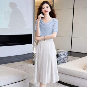 时尚套装裙女夏新款蕾丝拼接名媛气质半身裙高端精致两件套连衣裙图片