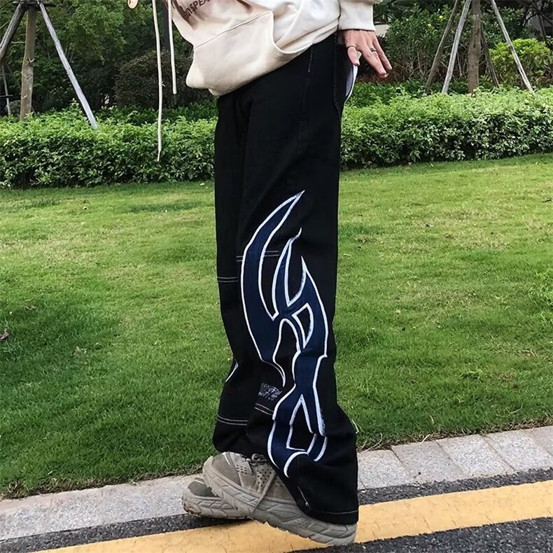 新品嘻哈日系高街休闲牛仔裤宽松阔腿直筒裤男贴布刺绣NC14P62,男装牛仔裤,星座1116-2