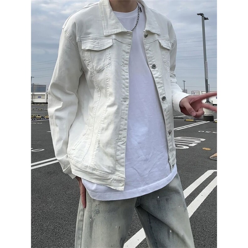 美式工装风黑色牛仔夹克男宽松翻领痞帅休闲外套JA008-特价P60图片