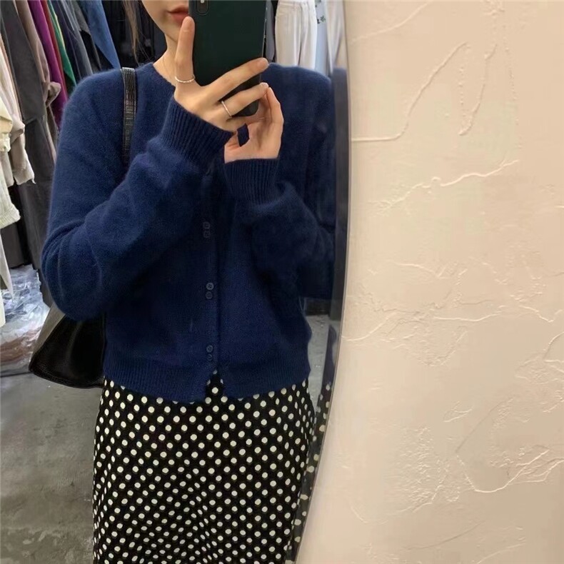 时尚百搭纯色羊毛开衫女长袖秋冬新款简约气质外套,女装羊毛衫,悦玛羊绒