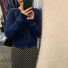 时尚百搭纯色羊毛开衫女长袖秋冬新款简约气质外套，女装羊毛衫，悦玛羊绒