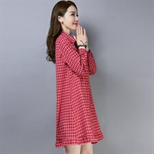 舒适简约格纹衬衫百搭中长款2024年秋季优雅A版休闲连衣裙图片