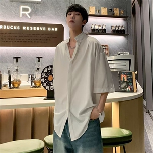 新中式风衬衫男短袖立领高级感垂感灰色冰丝衬衣CS330-P35
