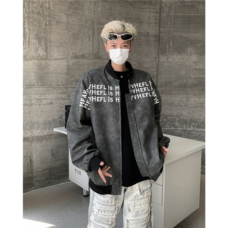 图棒球服外套美式高街字母皮衣夹棉夹克A025-Y77-P80夹棉P90,男装夹克,电商A025