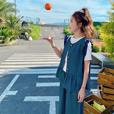 深蓝色气质牛仔上衣直筒裤两件套女2025夏季新款高腰减龄显瘦套装，女装套装/套裙，浙宝276（原081）
