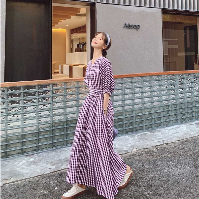 24号出货夏季新格子连衣裙（原8605）225-1932（），女装连衣裙，浙宝225
