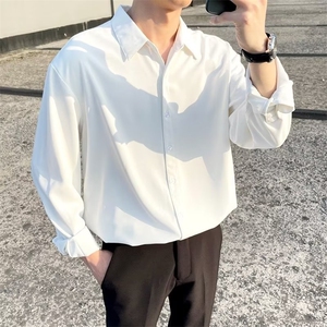 衬衫男秋季长袖高级垂感上衣男装韩版宽松免烫衬衣休闲C921 P28图片