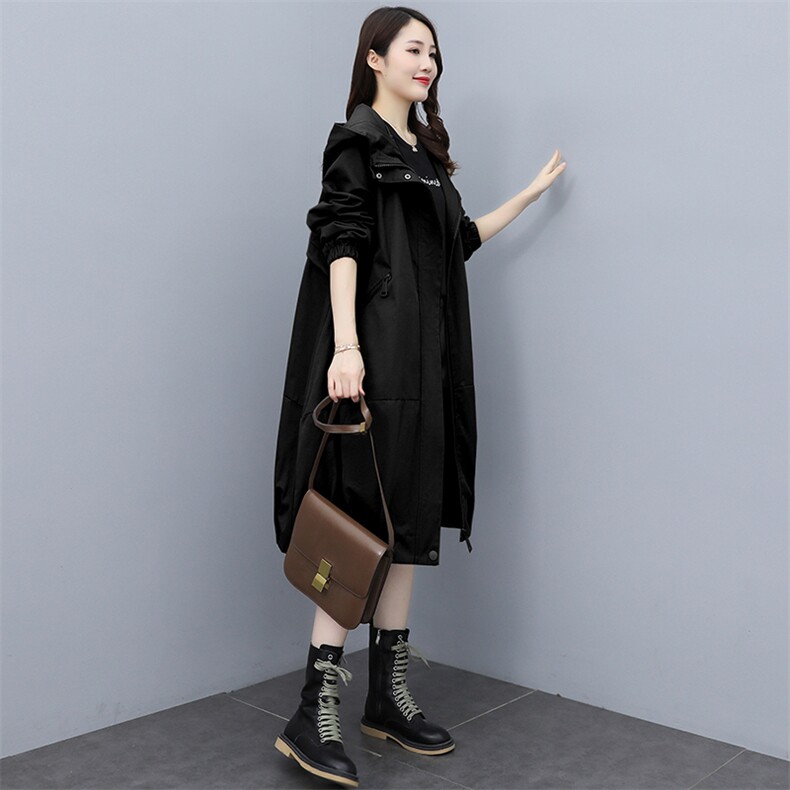 时尚风衣女中长款2021春秋新款韩版宽松气质休闲连帽高端大衣外套,商品下架区,秀美人生