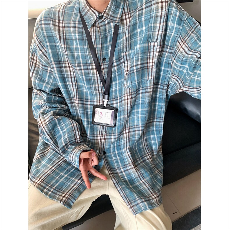 现货~ 格子大码长袖衬衫 C5887/特P20 蓝色图片