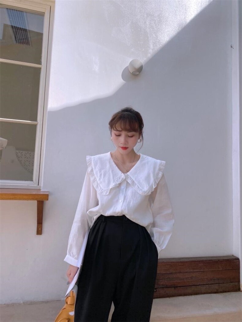 苎娃娃领衬衫，女装衬衫，驿谷