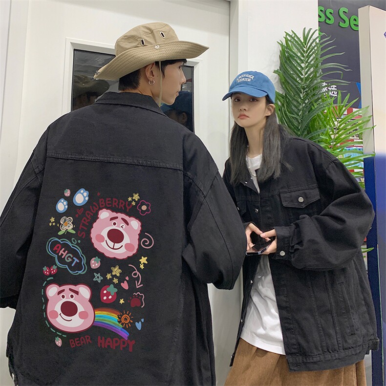 2025春季港风大码草莓熊印花情侣牛仔夹克外套男JK559-P6588,男装夹克,星座912-1（原星座914-5）