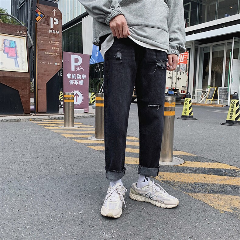 港风春季新款男士休闲百搭破洞牛仔裤韩版潮流百搭裤子7102-P35图片
