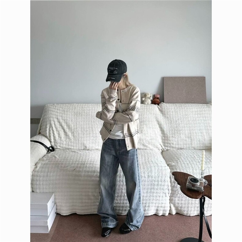 M26-P60复古慵懒风费尔岛提花毛衣外套男女秋冬宽松休闲情侣,男装针织衫/毛衣,电商B323A