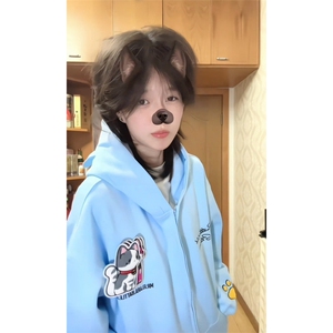 WE1742-P55 美式刺绣小猫魔术贴连帽开衫卫衣图片