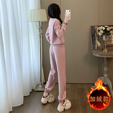 冬新款订珠刺绣圆领卫衣卫裤加绒两件套，女装套装/套裙，江南