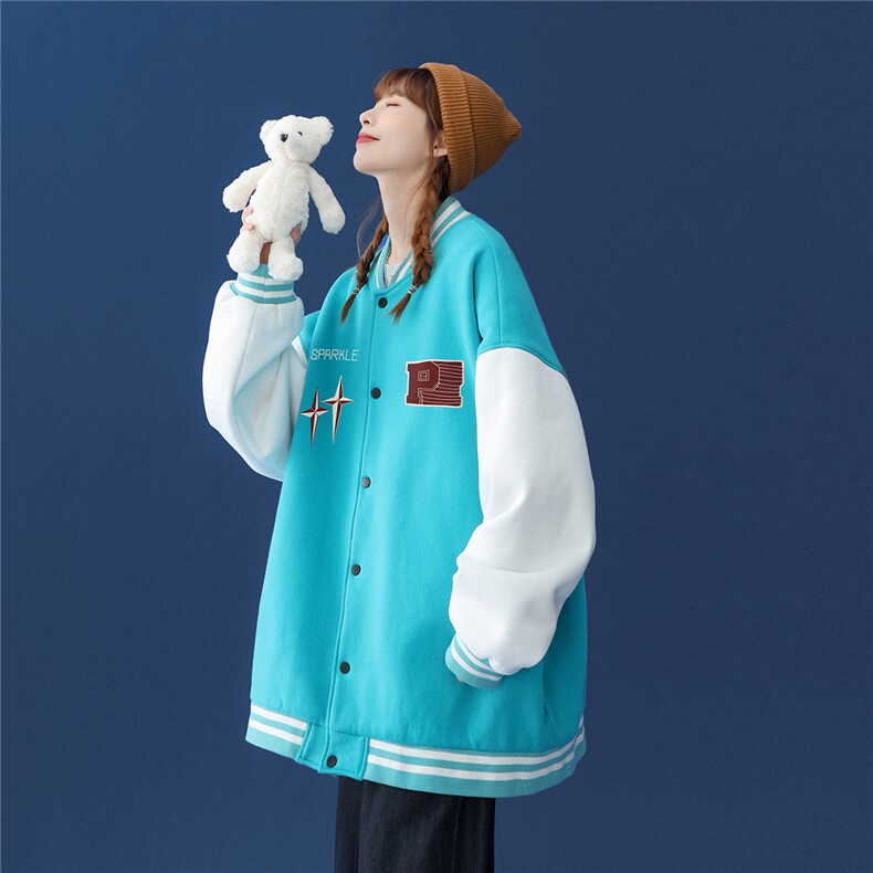 中性风23春季新款小天使印花港风宽松棒球服夹克外套G97p65,男装夹克,A247A