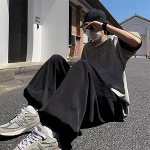 日系街头男女生夏季薄款复古纯色哈伦裤子oversize束脚阔腿灯笼裤图片