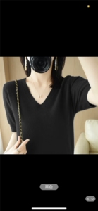 春夏新款V领羊毛短袖女针织衫外穿羊绒毛衣女短袖打底衫女内搭潮图片