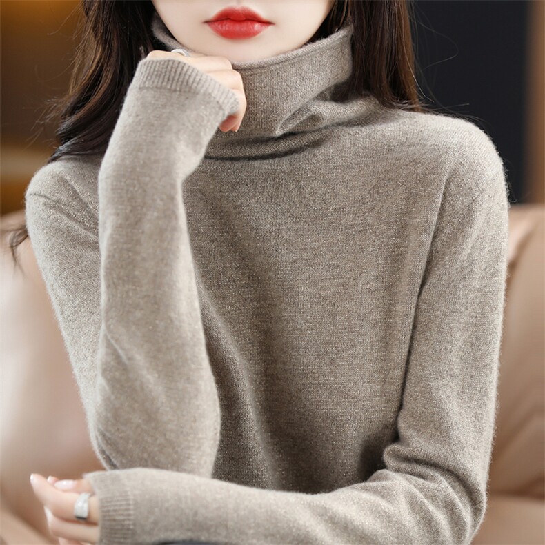 质感堆堆领女秋冬新款修身显瘦百搭针织衫羊毛打底衫长袖上衣,女装羊毛衫,牧雅羊绒