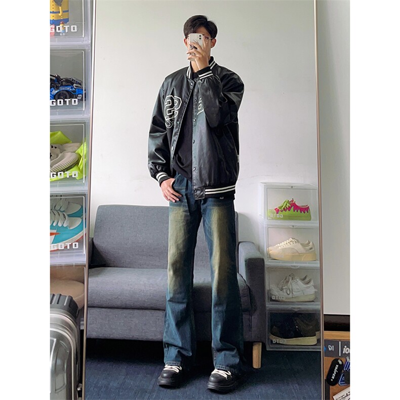 B221美式ins高街暗黑光版修身微喇牛仔裤LK23137-P55控78,男装牛仔裤,电商B221