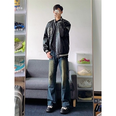 B221美式ins高街暗黑光版修身微喇牛仔裤LK23137-P55控78，男装牛仔裤，电商B221