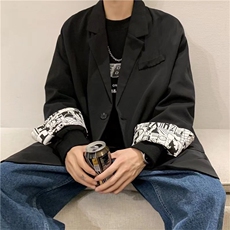 秋季小西装外套男潮流ins港风宽松百搭高级感印花西服W1829-P58，男装西服，星座512-4
