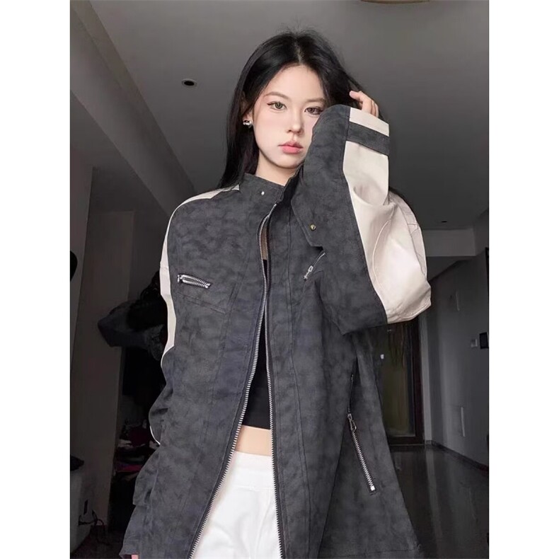 复古水洗做旧PU皮夹克男款秋冬cleanfit高级感垫肩立领机车服外套,男装夹克,星座506A