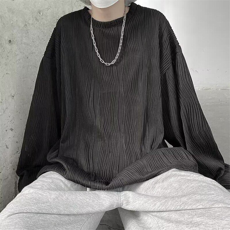 网络图高级感男装褶皱肌理感oversize长袖t恤男内搭打底秋装上衣,男装T恤,星座715-4