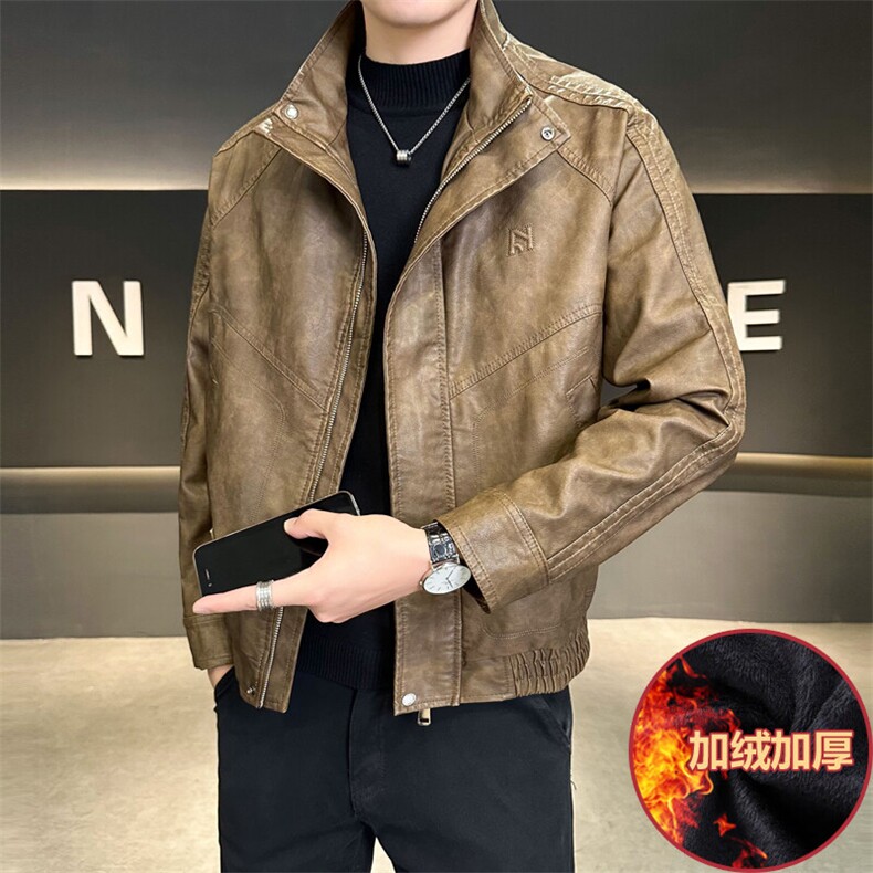 加绒皮衣男大货冬季立领PU皮外套品质款J99661-厚P165,男装皮衣,电商C317