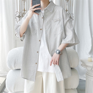 夏季潮流大码宽松百搭撞色贴标条纹短袖衬衫DC2218-P38【特价】图片