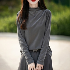 时尚百搭女士秋冬半高领打底衫简约纯色修身显瘦长袖针织衫，女装针织衫/毛衣，绒宛羊绒