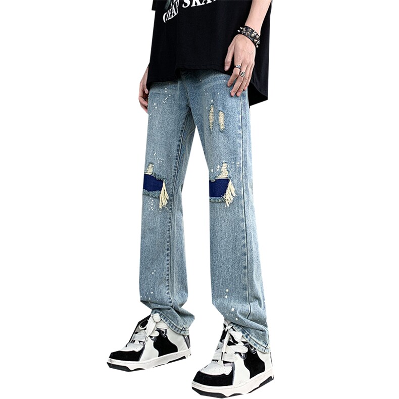 美式高街破洞补丁直筒牛仔裤潮流宽松休闲裤A161-S2336-P58,男装牛仔裤,电商A161
