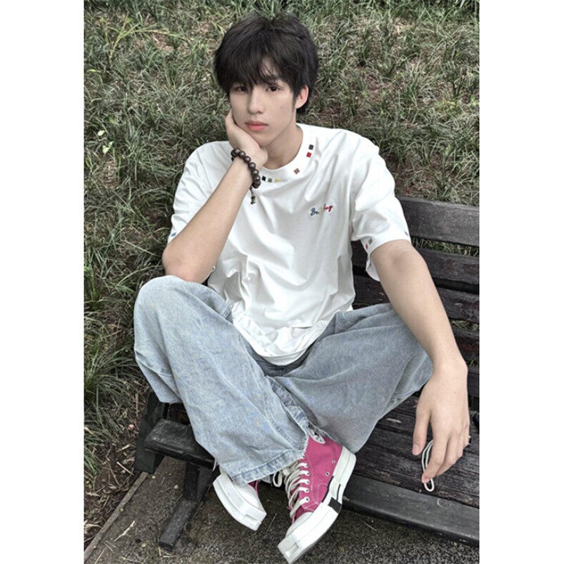 纯棉刺绣短袖女T恤2025新款夏季高级感穿搭ins风宽松上衣TD231,男装T恤,星座1116A（原606A-3）