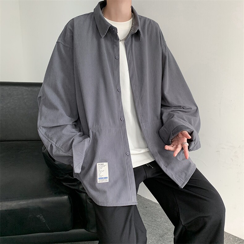 22秋冬港风复古灯芯绒衬衫宽松BF休闲学生外套中性风潮H221/P45,男装衬衫,钱塘713